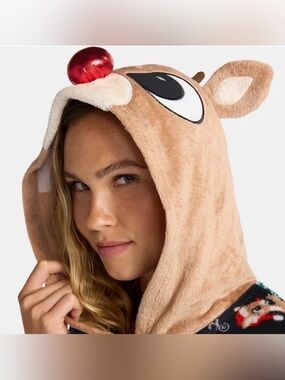Rudolph the Red-Nosed Reindeer Super Minky Union Suit Pajama with Hood. NWOT LRG